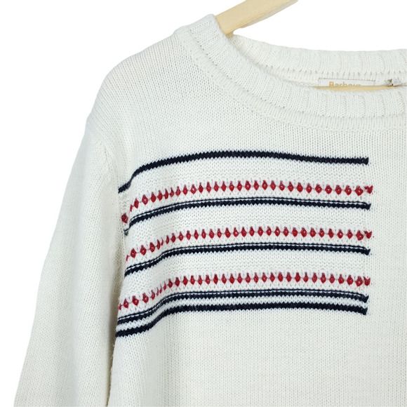 Barbour Sweater 14 Seaton Alpaca Wool Cashmere Knit White Striped Pullover - Picture 4 of 10